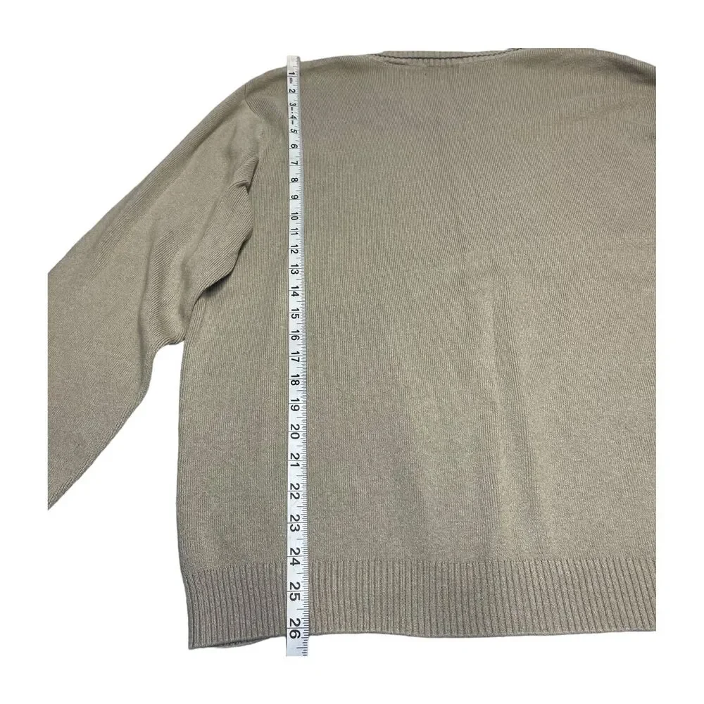 Van Heusen Sweater Men's Large Tan 100% Cotton Knit V-Neck Long Sleeve Pullover - Picture 4 of 6